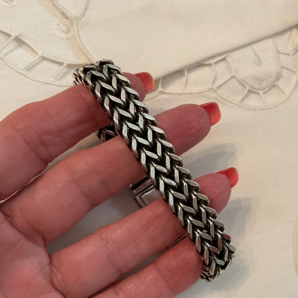NEW WITHOUT TAGS 925 STERLING SILVER RUGGED Fleur De Lis Motif WOVEN BRACELETS - Picture 11 of 15